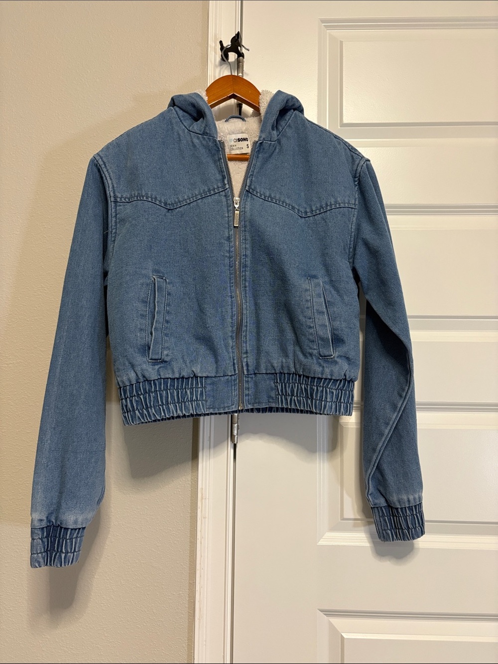 Ci Sono Light Blue Denim Hooded Jacket with Sherpa Lining